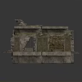 Ancient Stone Structure Ruins With Weathered Carved Pillars And Relics