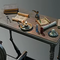 Classic Office Chair With Intricate Carved Backrest And Wooden Desk With Books