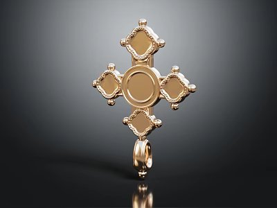 Gold Cross Pendant With Ornate Design Circular Center And Square Elements 3d model