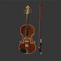 Musical Instrument Violin With Bow And Shiny Red Wooden Body On Dark Background