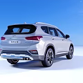 Silver Hyundai Santa Fe SUV Exterior Design With Blue Sky And White Ground Background