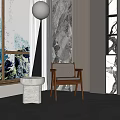 Modern Interior Space With Wooden Chair Stone Stool And Mountain View Through Large Window