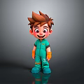 Cartoon Child Character With Brown Hair Green Outfit Orange Gloves Blue Shoes And Number 3