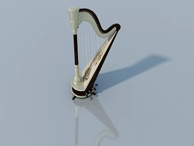 Elegant White And Dark Brown Harp With Decorative Pattern On Light Background 3d model