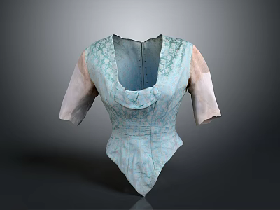 Light Blue Women Blouse With Short Sleeves Square Neckline And Lace Details 3d model