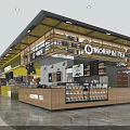 Modern Mall Hall Interior With MORRIN SEA Cafe Wooden Counter And Display Shelves