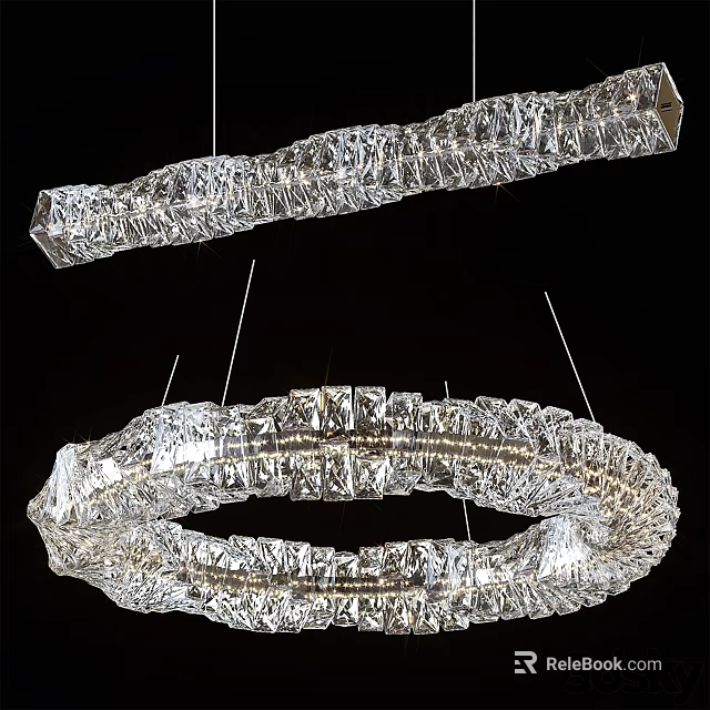 Elegant Modern Crystal Chandeliers With Linear And Circular Pendant Lighting Design 3d model