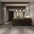 Modern Restaurant Interior Design With Bar Counter Wine Rack And Landscape Painting Backdrop