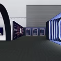Modern Arched Tunnel Structure With LED Screen And Black Carpet 3d model