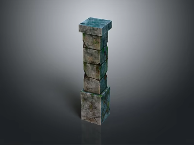 Scenic Landscape with Isolated Stacked Gray Green Textured Stone Pillar Blocks 3d model
