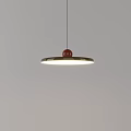 Modern Minimalist Pendant Light With Green Circular Disk And Red Spherical Top 3d model