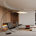 Modern Living Room Interior Design With Beige Sofa Curved Floor Lamp And Green Plant