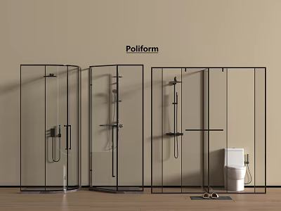 Poliform Modern Shower Enclosures Glass Design With Different Styles In Bathroom Interior With Wooden Floor 3d model