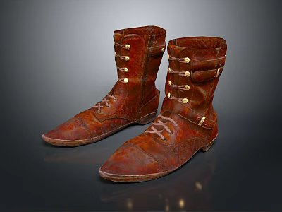 Vintage Brown Leather Boots With Metal Buckles And Lace Up Design 3d model