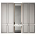 Sleek Modern Entryway Console Sideboard Cabinet With Marble Countertop Built in Mirror And Storage