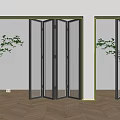 Modern Black Framed Folding Doors in Interior with Glass Panels and Wooden Floor