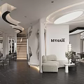 Modern Luxury Hair Salon Interior Design Featuring Professional Styling Chairs And Soft Curved Ambient Lighting