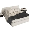 Light Colored Modern Minimalist Double Bed Bedroom Design With Pillows Blanket Nightstands And Small Items