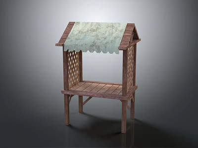Simple Wooden Outdoor Shelter With Patterned Canopy And Platform Structure Design 3d model