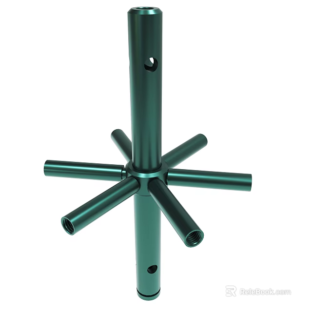Green Metallic Support Structure With Vertical Pole And Horizontal Branches 3d model 