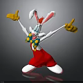 Cartoon Rabbit in Red Pants with Yellow Gloves Blue Bow Tie Arms Outstretched Thumbs Up Pose