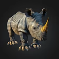 Realistic Baby Rhinoceros With Yellow Horn On Dark Background 3D Render