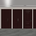 Five Dark Brown Swing Doors With Panel Design For Interior Space 3d model