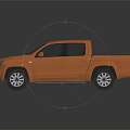 Orange Modern Pickup Truck With Sleek Body Black Roof Strip And Silver Wheels