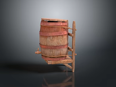 Wooden Barrel Water Barrel Old Wooden Barrel Water Barrel Pot Container Realistic 3d model