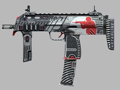 Custom Tactical Submachine Gun With Black White Red Graphic Pattern And Decorative Details 3d model