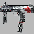 Custom Tactical Submachine Gun With Black White Red Graphic Pattern And Decorative Details