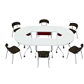 Multiple White Office Chairs With Arched Backrest White Frame And Black Wheels Neatly Arranged
