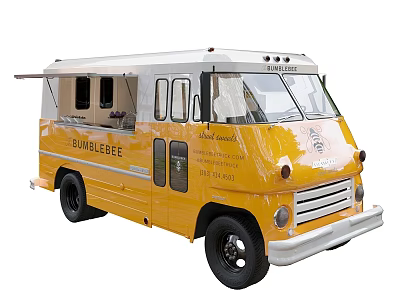 Vintage Yellow And White Bubble Gee Food Truck With Open Windows For Serving Drinks 3d model