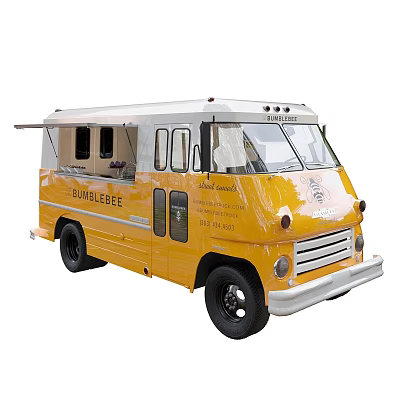 Vintage Yellow And White Bubble Gee Food Truck With Open Windows For Serving Drinks 3d model