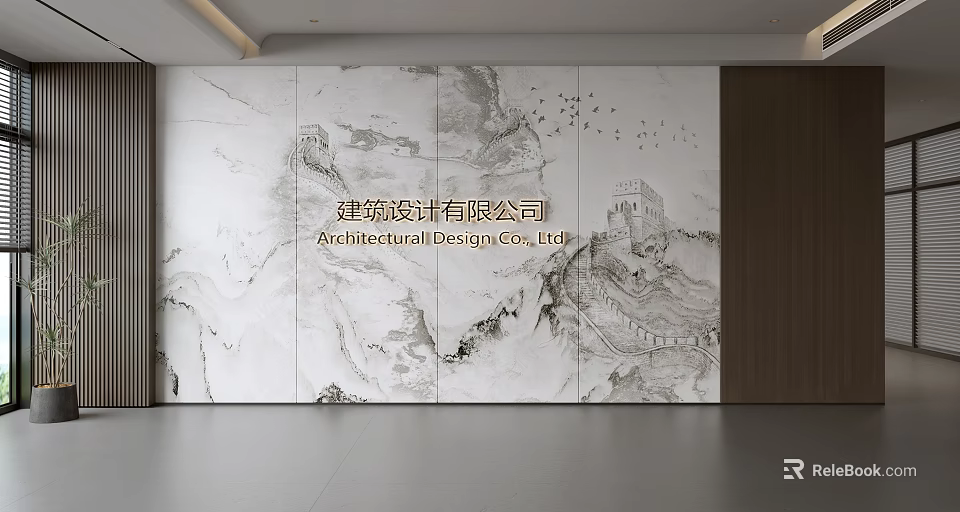 Modern Marble Background Wall With Great Wall Pattern And Artistic Design Elements 3d model 