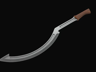 Scimitar Weapon With Curved Design Silver Blade Brown Wooden Handle And Metal Guard 3d model