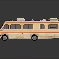 Vintage Orange Brown RV Exterior With Yellow Stripes Roof Storage Units And Windows