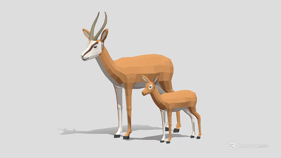 Low Poly Geometric Art Of Two Antelopes Adult And Baby Standing Side By Side 3d model 