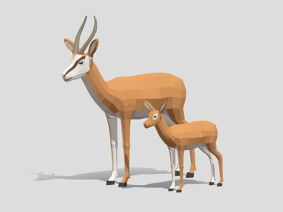 Low Poly Geometric Art Of Two Antelopes Adult And Baby Standing Side By Side 3d model