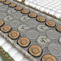 Decorative Stepping Stones Path With Circular Patterns And Lavender Plants