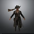 Pirate Character Wearing Tricorn Hat Carrying Musket And Long Coat