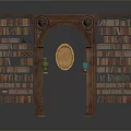 Vintage Wooden Book Framed Structure With Arched Doorway And Circular Ornament