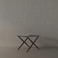 Modern Stool With Black Fabric Seat And Wooden Cross Legs In Minimalist Interior