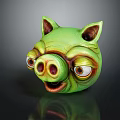 Artistic Green Pig Head Sculpture With Large Eyes And Open Mouth