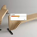 Unique Wooden Public Bench With Curved Slatted Structure And Metal Legs