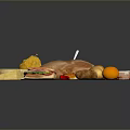 Assorted Delicious Food Items With Bread Cheese Sandwich Bagel Tart And Orange