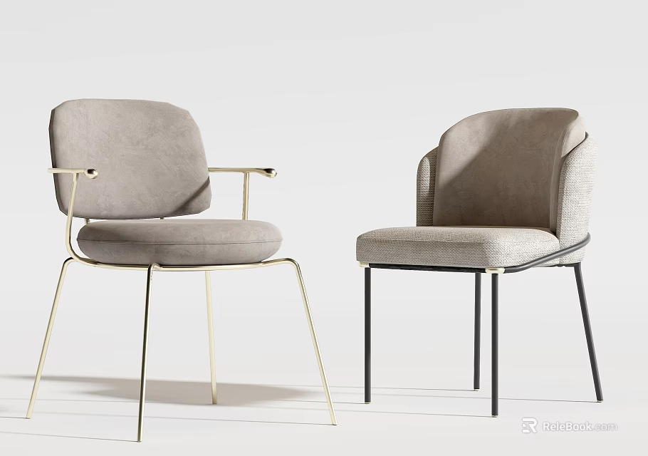 Modern Curved Back Upholstered Dining Chairs With Gold And Black Metal Legs 3d model 