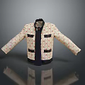 Light Colored Floral Pattern Casual Jacket With Black Trim And Pockets 3d model