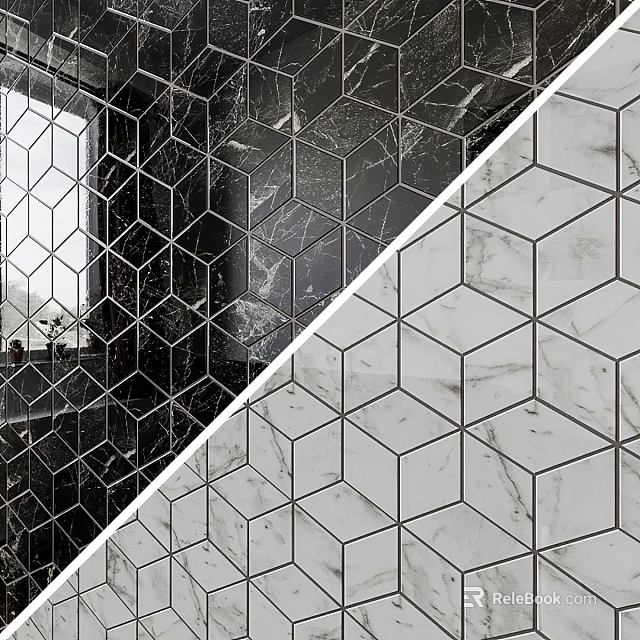 Black And White Hexagonal Marble Tiles For Modern Interior Design 3d model
