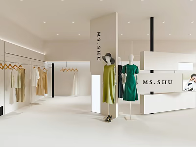 MS SHU Clothing Store Interior With Mannequins And Hanging Clothes 3d model